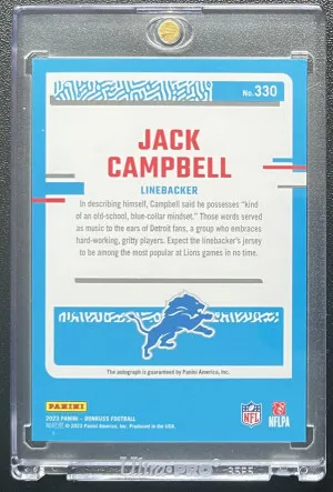 2023 Panini Donruss Jack Campbell Green Press Proof Auto back