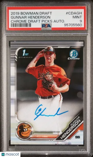 2019 Bowman Draft Chrome Draft Picks Autograph #CDAGH Gunnar Henderson PSA 9 front