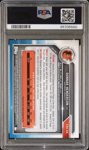 2019 Bowman Draft Chrome Draft Picks Autograph #CDAGH Gunnar Henderson PSA 9 back