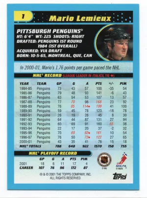 2001-02 Topps 1971-72 Heritage #1 Mario Lemieux back