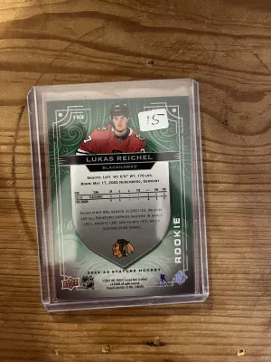 22-23 Stature rookie Lukas Reichel Green Parallel 40/99 back