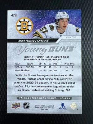 2023 Upper Deck Matthew Poitras #478 Rookie back