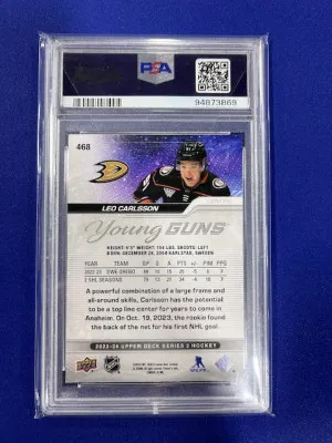 2023-24 Upper Deck Series 2 Rookie Young Guns #468 Leo Carlsson Gem Mint PSA 10 back