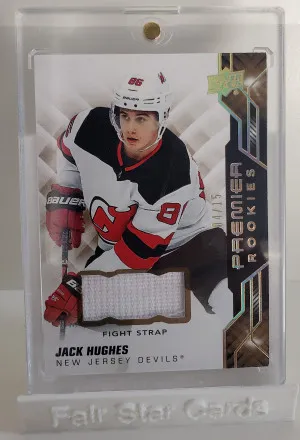 JACK HUGHES 2019-20 Upper Deck Premier Rookies Fight Strap /15 front