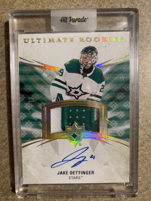 2020-21 Ultimate Rookie Patch Autographed Jake Oettinger 13/99 front