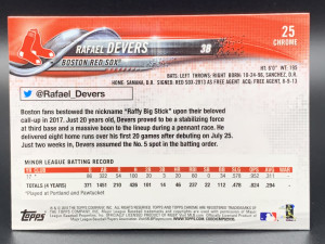 Rafael Devers - 2018 Topps Chrome Image Variation Rookie Card - Running out of dugout.  Card Number:  25 back