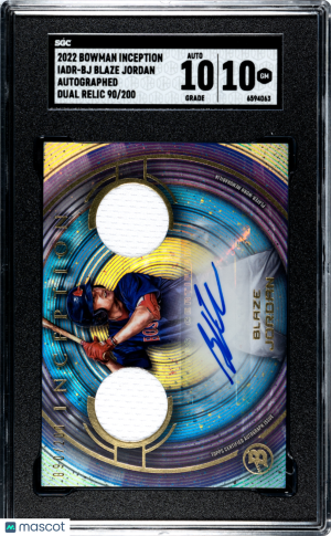 2022 Bowman Inception Blaze Jordan Auto #IADR-BJ Autograph Dual Rel. SGC 10/10 front