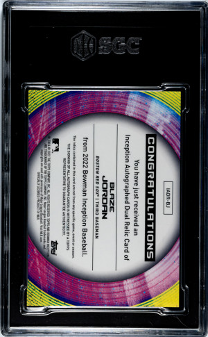 2022 Bowman Inception Blaze Jordan Auto #IADR-BJ Autograph Dual Rel. SGC 10/10 back
