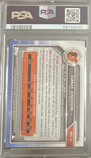 2019 Bowman Draft Chrome Sapphire Edition Gunnar Henderson Chrome Sapphire Edition back