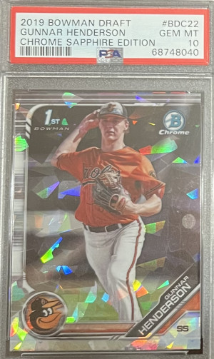 2019 Bowman Draft Chrome Sapphire Edition Gunnar Henderson Chrome Sapphire Edition front