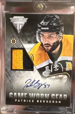Patrice Bergeron Game Worn Gear Patch Auto /25 front