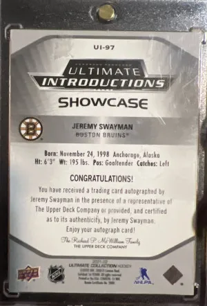 Jeremy Swayman Ultimate Introductions Showcase Rookie Auto /35 back