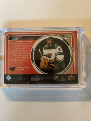 2022-23 Trilogy Puck Stoppers Autographed Marc-Andre Fleury 21/23 back