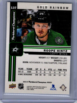 Parkhurst Champions Roope Hintz #137 Dallas Stars back