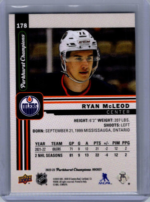 Parkhurst Champions Ryan McLeod #178 Edmonton Oilers back