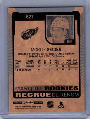 Upper Deck 2021-22 O-Pee-Chee Update Moritz Seider #621 Detroit Red Wings back