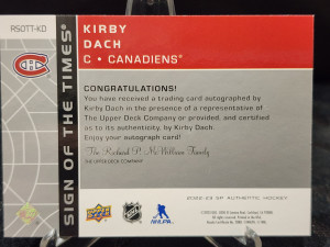 Kirby Dach Retro Sign Of The Times Auto 2022-23 SP Authentic RSOTT-KD Canadiens back