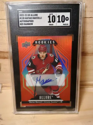 2022-23 UD Allure Matias Macelli Rookie Red Rainbow Auto SGC10/10 front