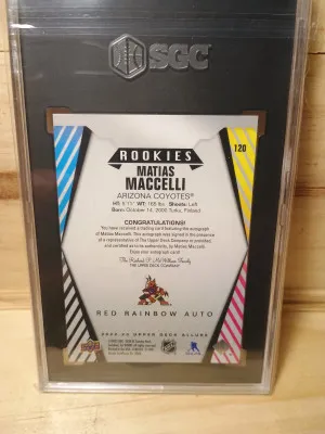 2022-23 UD Allure Matias Macelli Rookie Red Rainbow Auto SGC10/10 back