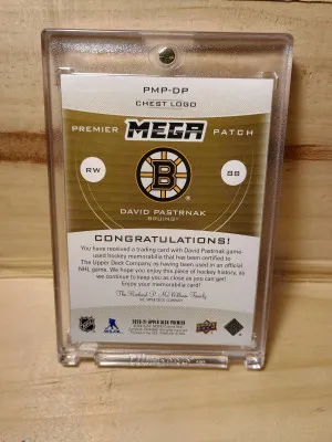2020-21 UD Premier David Pastrnak Premier Mega Patch Chest /22 Game Used-Beauty back
