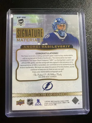 Andrei Vasilevskiy 22-23 The Cup Signature Materials Patch Auto /99 back
