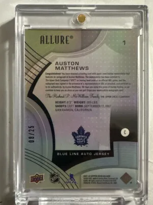 Austin Matthews Blue Line Jersey Auto 8/25 back