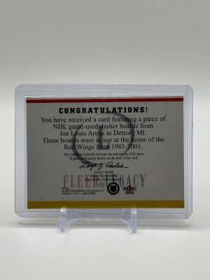 Mario Lemieux 2002 Fleer In The Corners Game-Used Board from Joe Louis Arena back