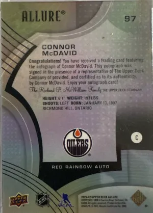 Connor Mcdavid Red Rainbow Allure Auto back