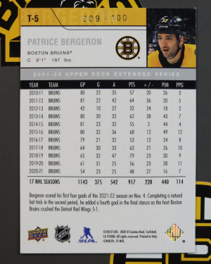 Patrice Bergeron 2021-22 UD Extended Retro High Gloss HG SP T-5 /100 back