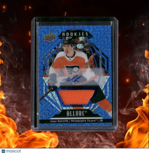 2022-23 Upper Deck Allure Isaac Ratcliffe Blue Line Jersey Rookie Auto #110 front