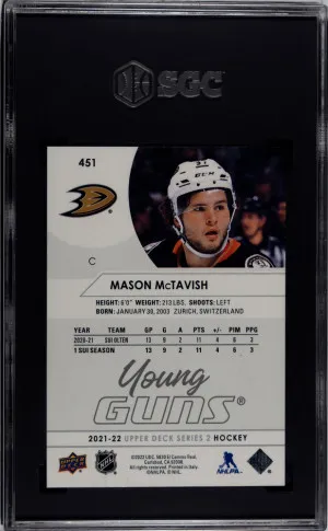 2021-22 Upper Deck Mason Mctavish #451 Rookie SGC 10 back