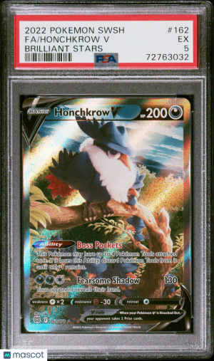 2022 PokéMon TCG Honchkrow V #162 English Full Art Brilliant Stars PSA 5 front