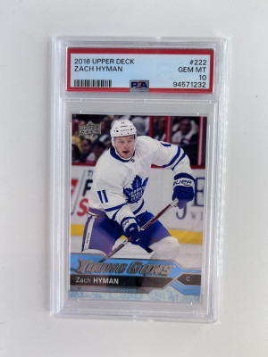 2016 Upper Deck ZACH HYMAN Young Guns RC #222 PSA 10 Gem Mint Oilers front