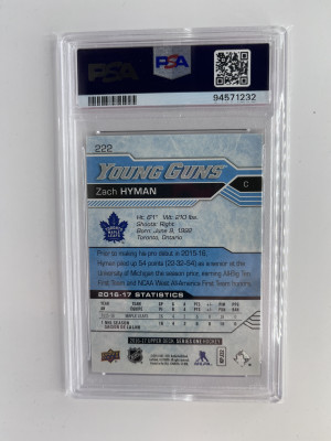 2016 Upper Deck ZACH HYMAN Young Guns RC #222 PSA 10 Gem Mint Oilers back