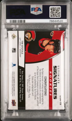 2020 Upper Deck Ultimate Collection Ultimate Signatures Rookies Tim Stutzle Ultimate Signatures Rke. back