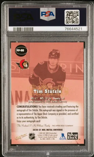 2020 Skybox Metal Universe Skybox Premium Prospects Tim Stutzle S/P Prs.'97-'98 R/S Rbs.au back