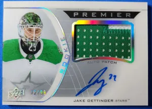 Jake Oettinger Premier Rookie Patch Auto /99 front