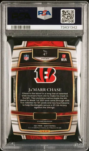 2021 Panini Select Ja'marr Chase Die Cut Red/Blue Prizm PSA 10 back