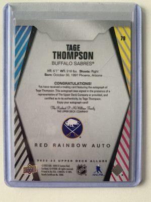 2022-23 Allure Red Rainbow Auto Tage Thompson back