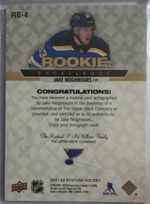 Jake Neighbours Stature Rookie Auto 9/25 back