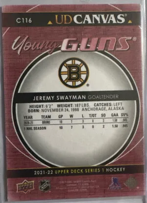 Jeremy Swayman Young Guns Canvas back