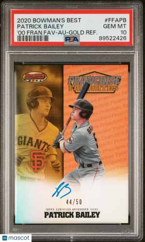 2020 Bowman's Best Franchise Favorites Patrick Bailey Gold Refractor /50 PSA 10 front