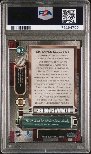 2023 Upper Deck Employee Exclusive Precious Metal Gems Jeremy Swayman Precious Metal Gems back