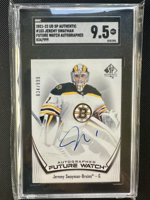 Jeremy Swayman | 21-22 SP Authentic | Future Watch Auto /999 SGC 9.5 front