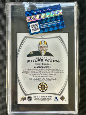 Jeremy Swayman | 21-22 SP Authentic | Future Watch Auto /999 SGC 9.5 back