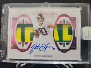 2023 Panini Flawless Collegiate DPA-JH Justin Herbert Dual Patch Auto Pink 2/3 (Name Patch) ENCASED NEVER OPENED front