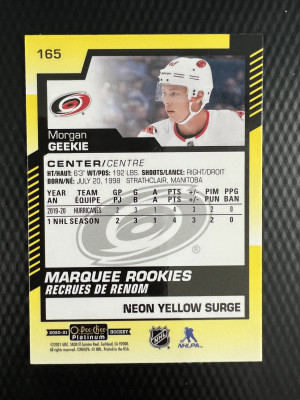 2020 O-Pee-Chee Platinum Morgan Geekie #165 Rookie back
