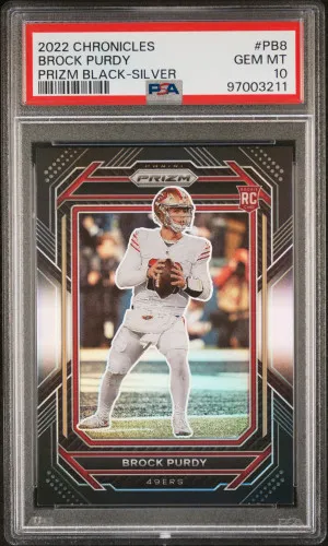 2022 Panini Chronicles Prizm Black Brock Purdy Prizm Black Silver PSA 10 front