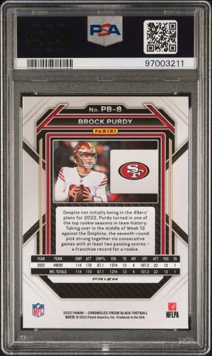 2022 Panini Chronicles Prizm Black Brock Purdy Prizm Black Silver PSA 10 back