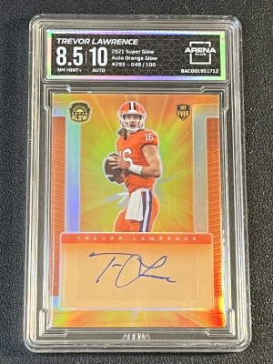 2021 Super Glow Trevor Lawrence First Ever Auto /100 Arena Club 8.5 front